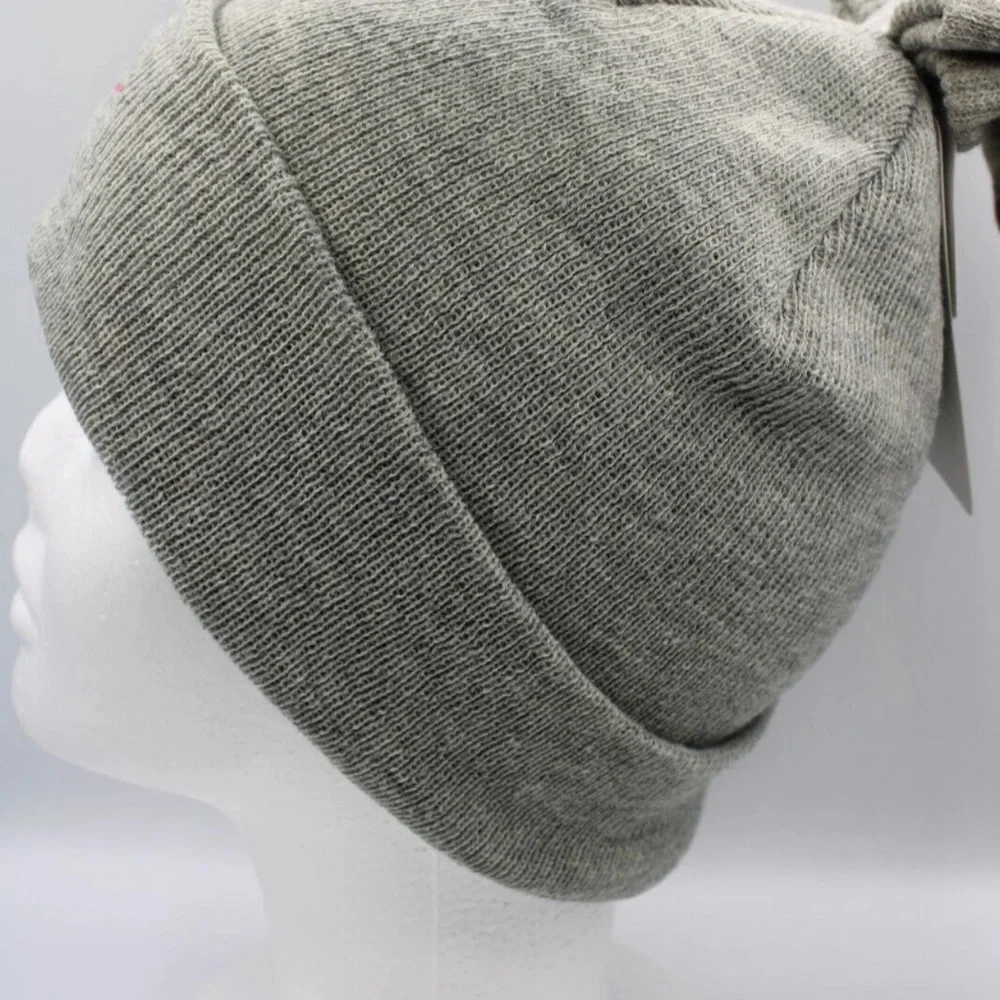 Nike Heather Gray Hot Pink Embroidered Fold Over Beanie and Mittens 2 Piece Set - Picture 7 of 14